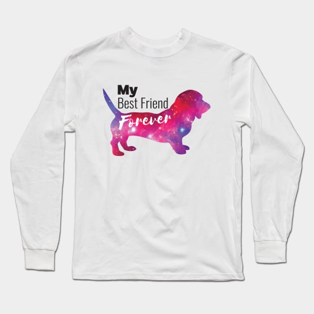 BFF: My Best Friend is a Basset Hound Dog Space Long Sleeve T-Shirt by spacedust